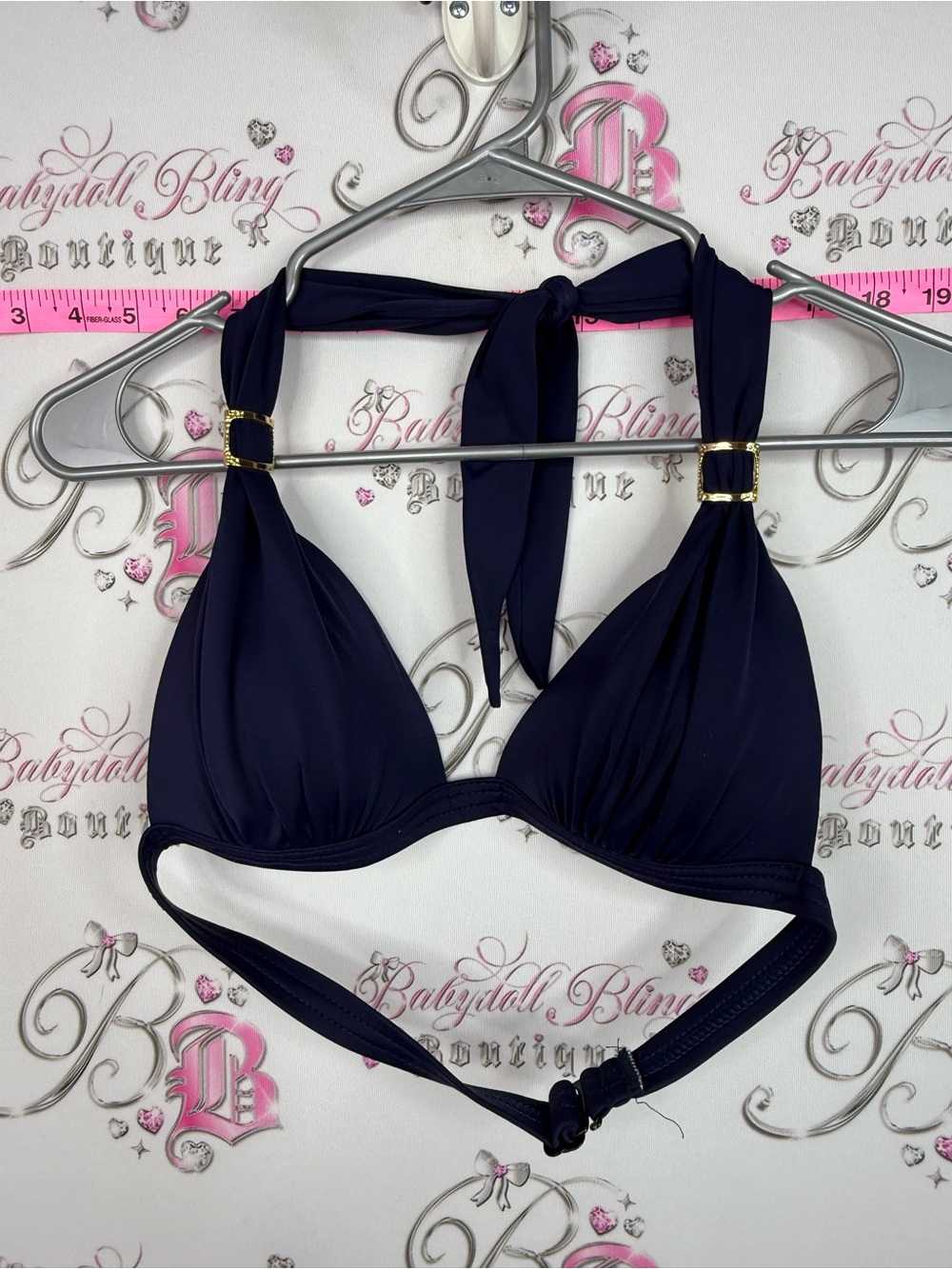 VENUS Navy and Gold Trim Halter Swim Top